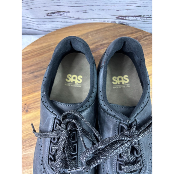 Women's SAS Black Leather Lace-Up Sneakers Size 7 - Picture 4 of 13